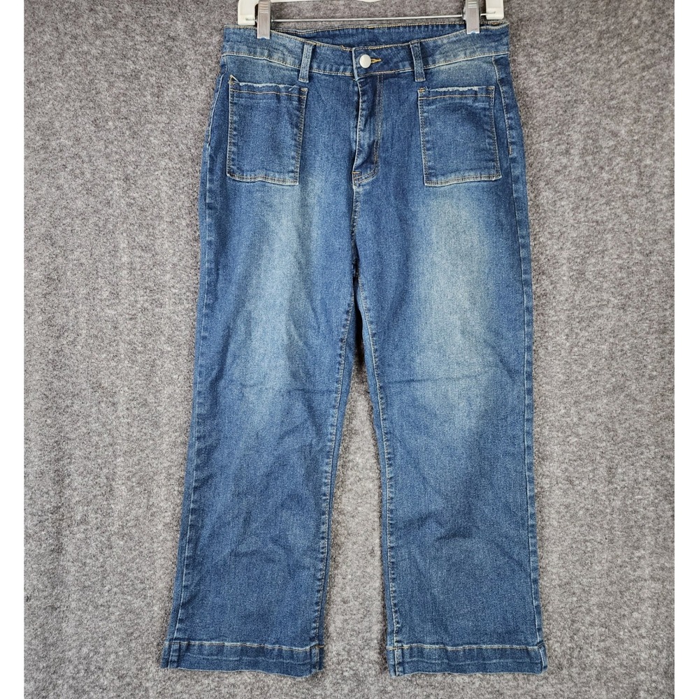 Jeans Jeans Women XL Wide Leg Blue Patch Pocket High Rise Stretch EUC